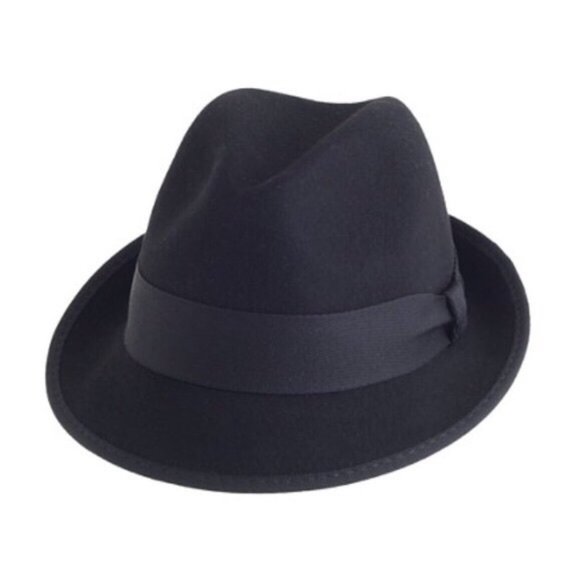 J Crew Black Wool Fedora Hat Grosgrain Ribbon S/M - Picture 1 of 8